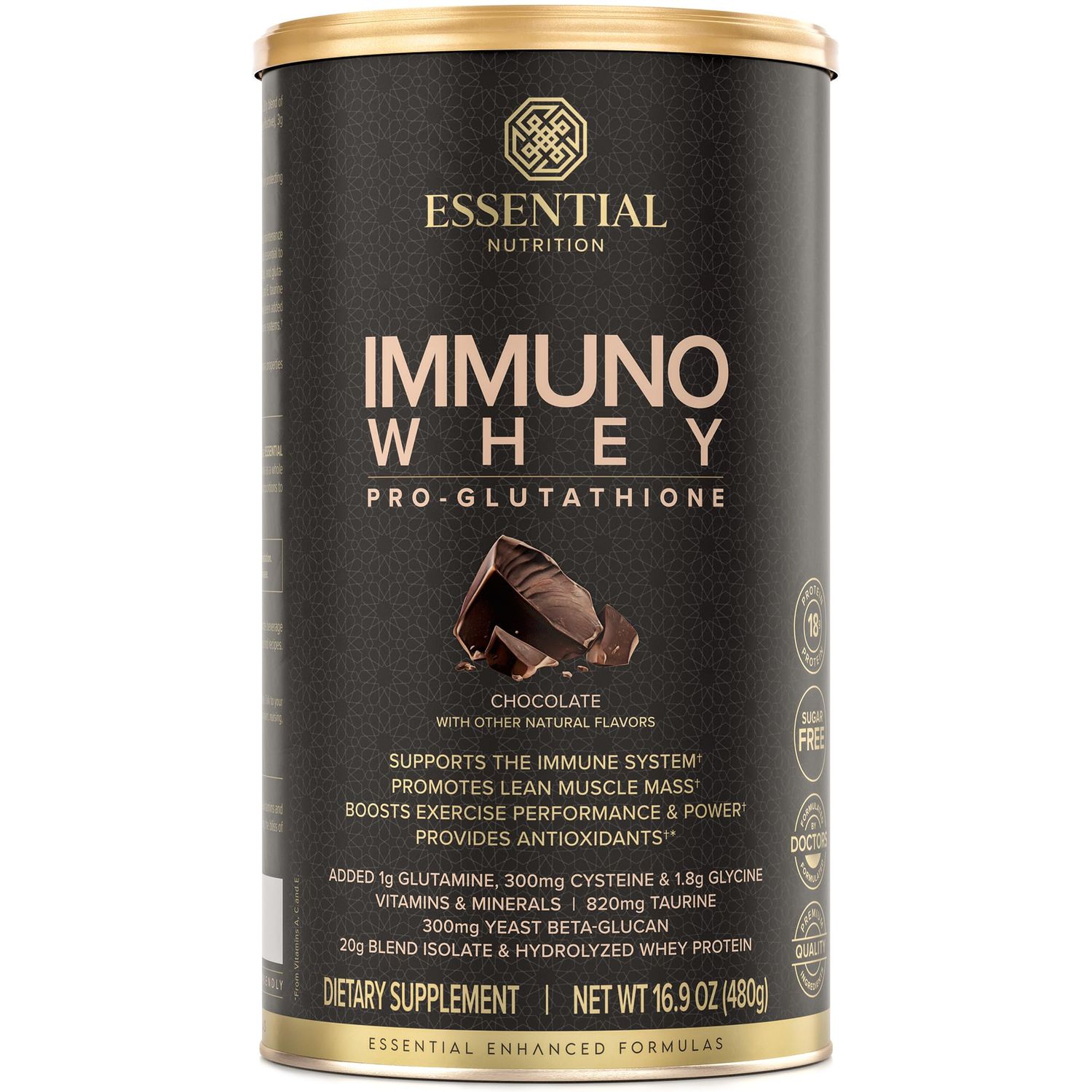 Essential Nutrition - Immuno Whey - Hydrolyzed Whey Protein Powder, Whey Protein Isolate, 18g Protein Per Serving, Amino Acids, Glutathione Production - Beta Glucan, Taurine - Chocolate - 16.9oz