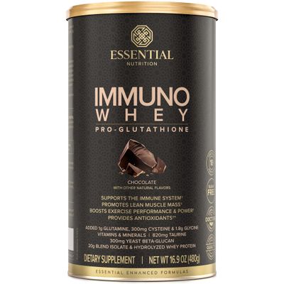 Essential Nutrition - Immuno Whey - Hydrolyzed Whey Protein Powder, Whey Protein Isolate, 18g Protein Per Serving, Amino Acids, Glutathione Production - Beta Glucan, Taurine - Chocolate - 16.9oz