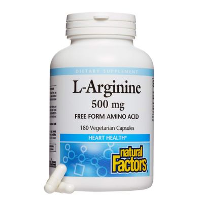Natural Factors, L-Arginine 500 mg, Supports a Healthy Cardiovascular System, Heart and Muscle Metabolism, 180 capsules (180 servings)