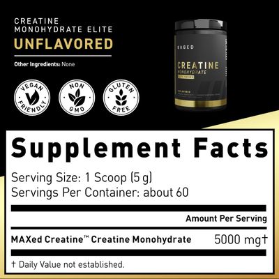 Kaged Creatine Monohydrate Elite - High Absorption Creatine with MAXCatalyst - Unflavored Powder - 60 Servings