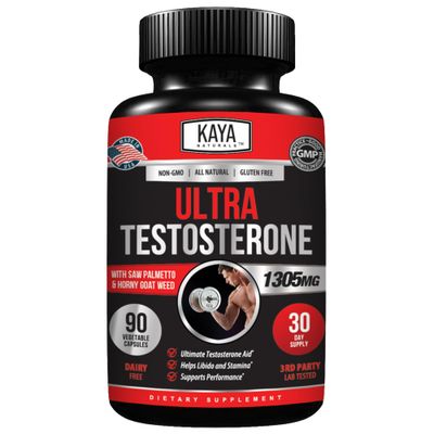 Kaya Naturals Ultra Testosterone - Men&#39;s Testosterone Booster with Tongkat Ali, Horny Goat Weed, Tribulus - Natural Workout Supplement for Energy, Stamina, and Strength Booster - 90 Count