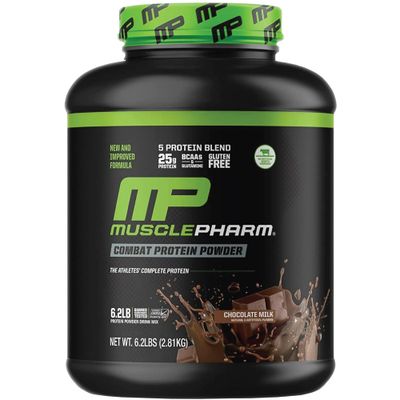 MusclePharm Combat Protein Powder, Chocolate Milk Flavor, Fuels Muscles for Productive Workouts, 5 Protein Sources Including Whey Protein Isolate &amp; Egg Albumin, Gluten Free, 6.2 lb, 77 Servings