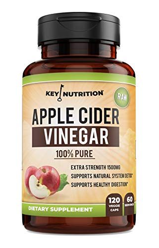 Key Nutrition Apple Cider Vinegar 1500mg, 100% Organic, Pure &amp; Raw - Healthy Digestion &amp; Detox Support - 60 Day Supply