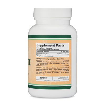 Creatine Pills 1,000mg Per Serving (120 Creatine Capsules) Micronized Creatine Monohydrate Powder with No Fillers, Vegan Safe, Non-GMO, Gluten Free (Non Stim Preworkout) by Double Wood