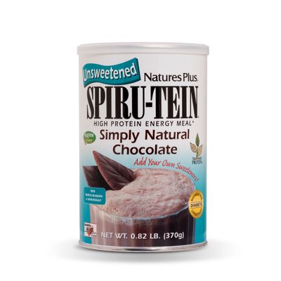 Natures Simply Natural SPIRU-TEIN Shake - Unsweetened Chocolate - 0.82 lb Protein Powder- Meal Replacement - Natural Energy - Supports Diabetic Lifestyle - Vegetarian, 16 Servings