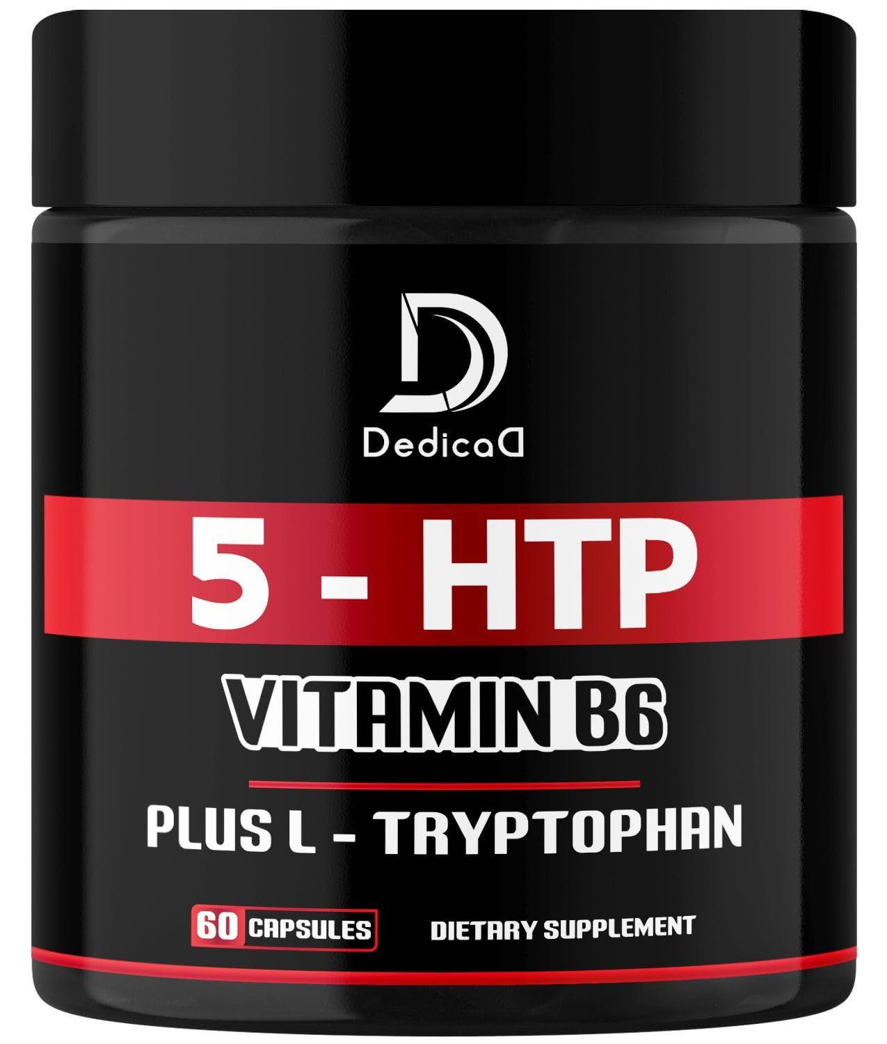 DEDICAD 5 HTP Supplement 1010mg - 60 Capsules - 3in1 Combined with Vitamin B6, L-Tryptophan - Comfortable Mood, Brain Health, Body Management &amp; Immune System Support
