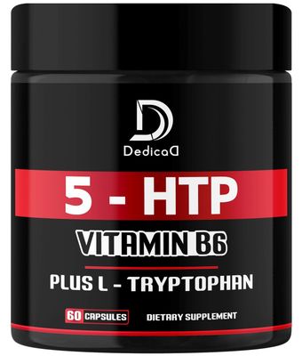 DEDICAD 5 HTP Supplement 1010mg - 60 Capsules - 3in1 Combined with Vitamin B6, L-Tryptophan - Comfortable Mood, Brain Health, Body Management &amp; Immune System Support