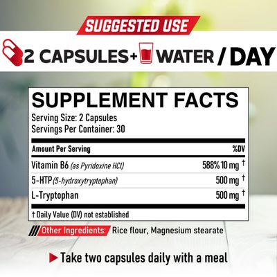 DEDICAD 5 HTP Supplement 1010mg - 60 Capsules - 3in1 Combined with Vitamin B6, L-Tryptophan - Comfortable Mood, Brain Health, Body Management & Immune System Support