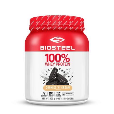 BIOSTEEL Sports 100% Whey Protein Powder, rBGH Hormone Free and Non-GMO Post Workout Formula, Cookies &amp; Cream Flavour, 14 Servings, Brown