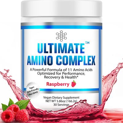 Ultimate Amino Complex Powder (Berry Flavor, 30 Servings, 4g Each) All 9 Essential Amino Acids Supplement with Cystine &amp; Tyrosine - 2:1:1 BCAA Ratio - Energy, Lean Muscle &amp; Recovery - Vegan &amp; Non-GMO