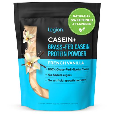 LEGION Casein+ Casein Protein Powder (French Vanilla) - Slow-Release Micellar Casein Protein Powder - Non-GMO, Gluten-Free &amp; Naturally Sweetened Casein Powder from Grass-Fed Cows (30 Servings)