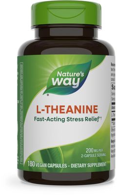 Nature&#39;s Way L-Theanine, Stress Support*, Promotes Relaxation*, 200 mg per 2-Capsule Serving, Vegan, 180 Capsules (Packaging May Vary)