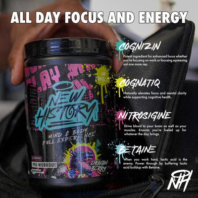 New History Mind and Body Experience - Pre Workout, Endurance, Pump, and Focus - 25 Servings, Dragon Berry