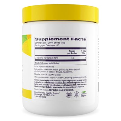 Healthy Origins - L-Arginine (American-Made, Non-GMO, Gluten Free, Muscle Support), 10.6 Ounce