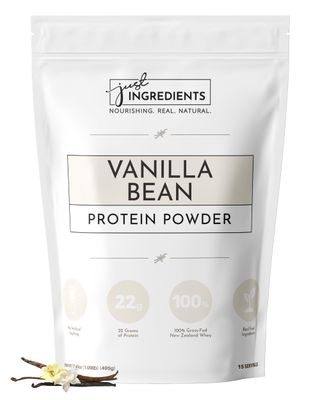 JUST INGREDIENTS Protein Powder | Vanilla Protein Powder Made with 100% Grass Fed, Non Denatured Whey | Four Different Protein Sources from Organic Whole Food Ingredients | 15 Servings | 22g Protein
