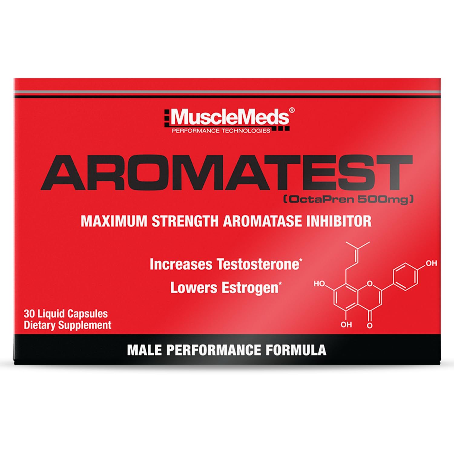 MuscleMeds AROMATEST Testosterone Booster &amp; Aromatase Inhibitor, Lowers Estrogen, Supports Muscle Building &amp; Strength, Anti-Aging Hormone Replacement for Men, 30 Liquid caps