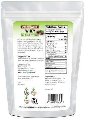 Whey Protein Isolate - Dark Chocolate Flavor with Zero Sugar - Delicious All Natural Protein Powder - Mix in Smoothie, Shake, Juice, Or Recipe - Hormone Free, Non GMO, & Gluten Free - 1 lb