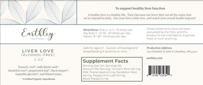 Earthley Wellness Liver Love, Herbal Tincture, Natural Liver Support, Detox Support, Turmeric Root, Dandelion Root, Peppermint Leaf, Black Pepper, 100% Organic, 2oz (Alcohol-Free)