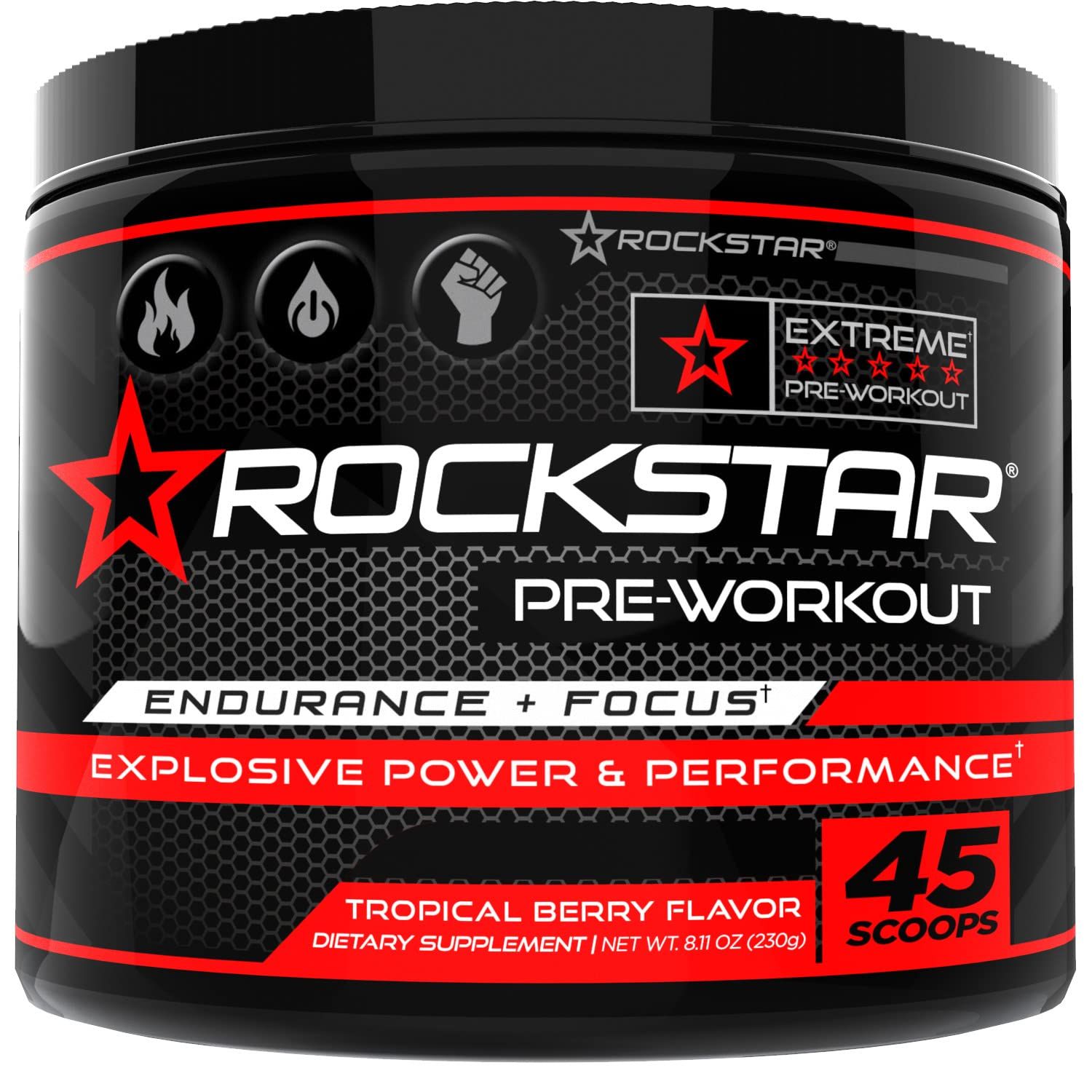 Rockstar Pre Workout - Focus, Endurance, Power, Massive Pumps  L-Citrulline  L-Arginine  Creatine  45 Scoops