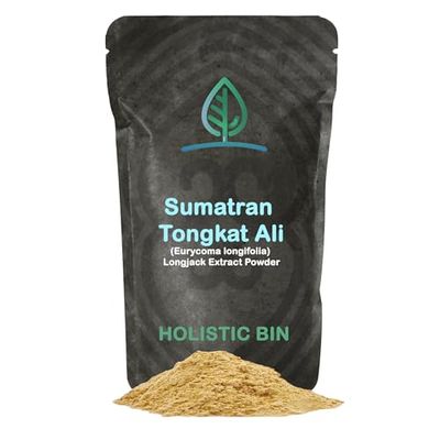 Holistic Bin Pure Indonesian Tongkat Ali Powder Pharmaceutical Grade, No Fillers | Longjack Extract Made from 15+ Year Old Roots (Eurycoma Longifolia) | Wild Harvested in Sumatra (50g)