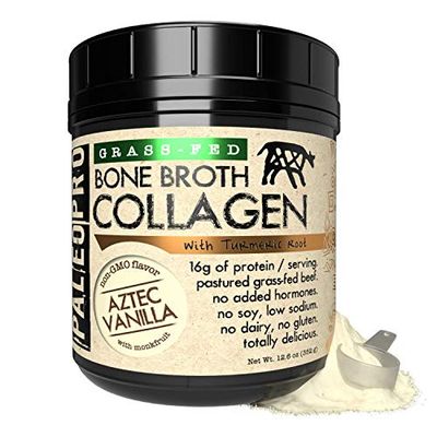 PaleoPro Bone Broth Collagen w/Turmeric Root (Aztec Vanilla) Grass-Fed &amp; Pastured Beef Collagen | Gluten Free, Dairy Free, No Sugar, Soy, Grains or Net Carbs |Paleo &amp; Keto Friendly (20 Servings)