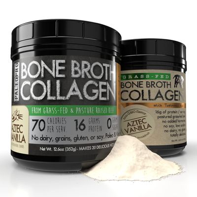 PaleoPro Bone Broth Collagen w/Turmeric Root (Aztec Vanilla) Grass-Fed &amp; Pastured Beef Collagen | Gluten Free, Dairy Free, No Sugar, Soy, Grains or Net Carbs |Paleo &amp; Keto Friendly (20 Servings)