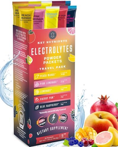 KEY NUTRIENTS Multivitamin Electrolytes Powder No Sugar - 5 Delicious Flavors Electrolyte Powder - Endurance &amp; Energy Supplement - Hydration Powder - No Calories - 10 Servings - Made in USA