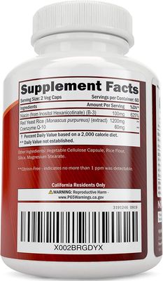 Red Yeast Rice 1200mg with CoQ10 &amp; Flush Free Niacin 120 Vegetarian Capsules - Non Irradiated, Citrinin Free