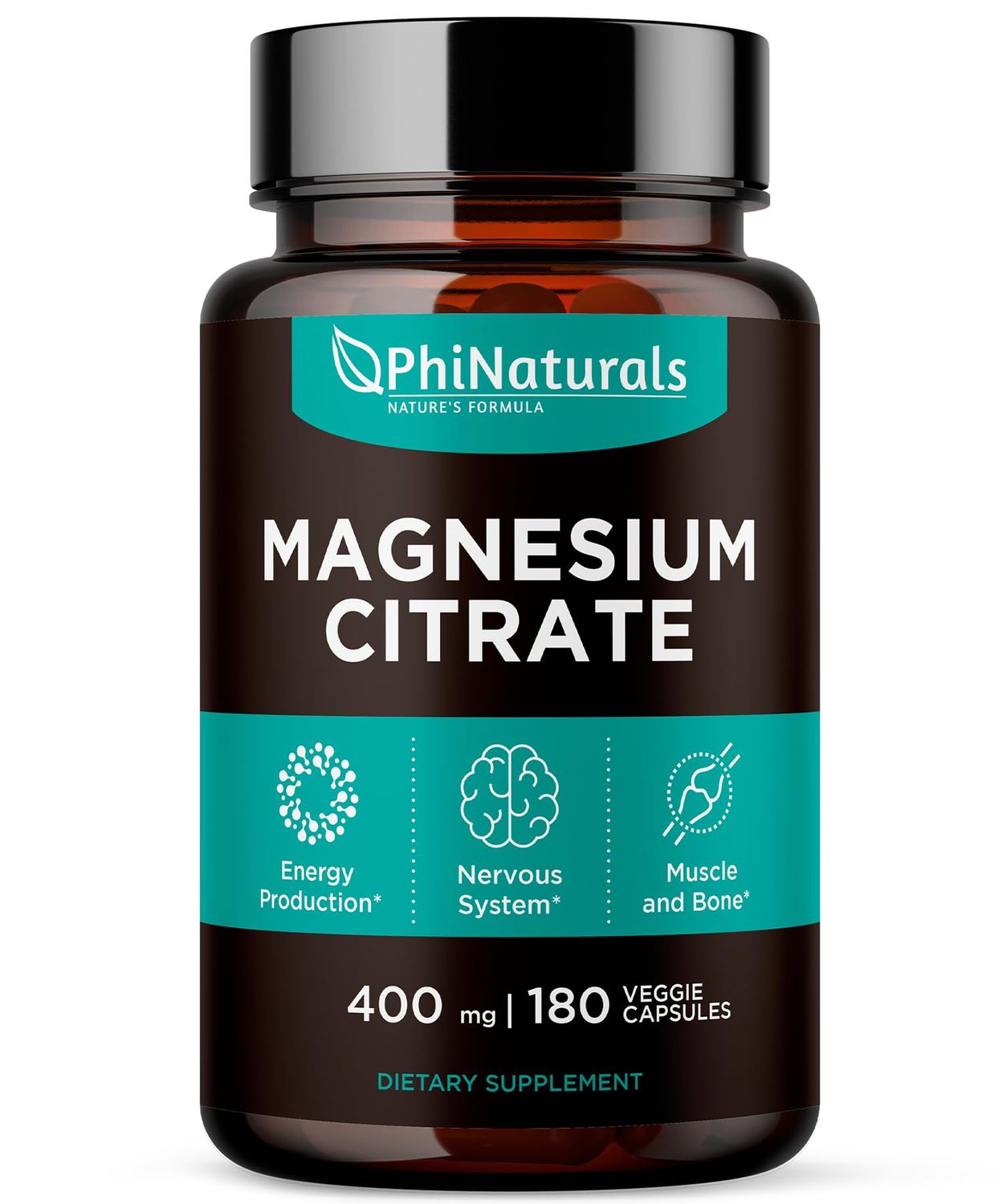 Magnesium Citrate Powder Capsules 400mg - [180 Count] Pure Non-GMO Supplements - Made in The USA