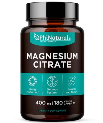 Magnesium Citrate Powder Capsules 400mg - [180 Count] Pure Non-GMO Supplements - Made in The USA