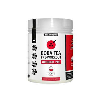 Boba Tea Pre-Workout Powder | Lychee Flavor | 125-250mg Caffeine | L-Citrulline, Beta Alanine, Alpha-GPC | Real Ingredients | Premium Pre Workout Powder for Men and Women | 20-40 Servings