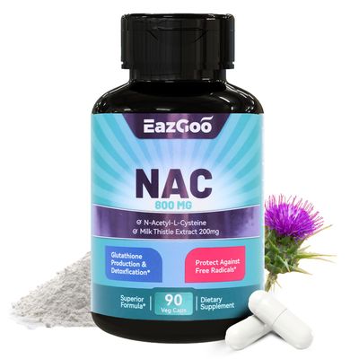 EAZGOO NAC Supplement, N-Acetyl Cysteine Capsules 800mg, N-Acetyl Supplement with Milk Thistle 200mg, Antioxidant Support, Vegan, GMOs-Free, NAC 90 Count (Pack of 1)