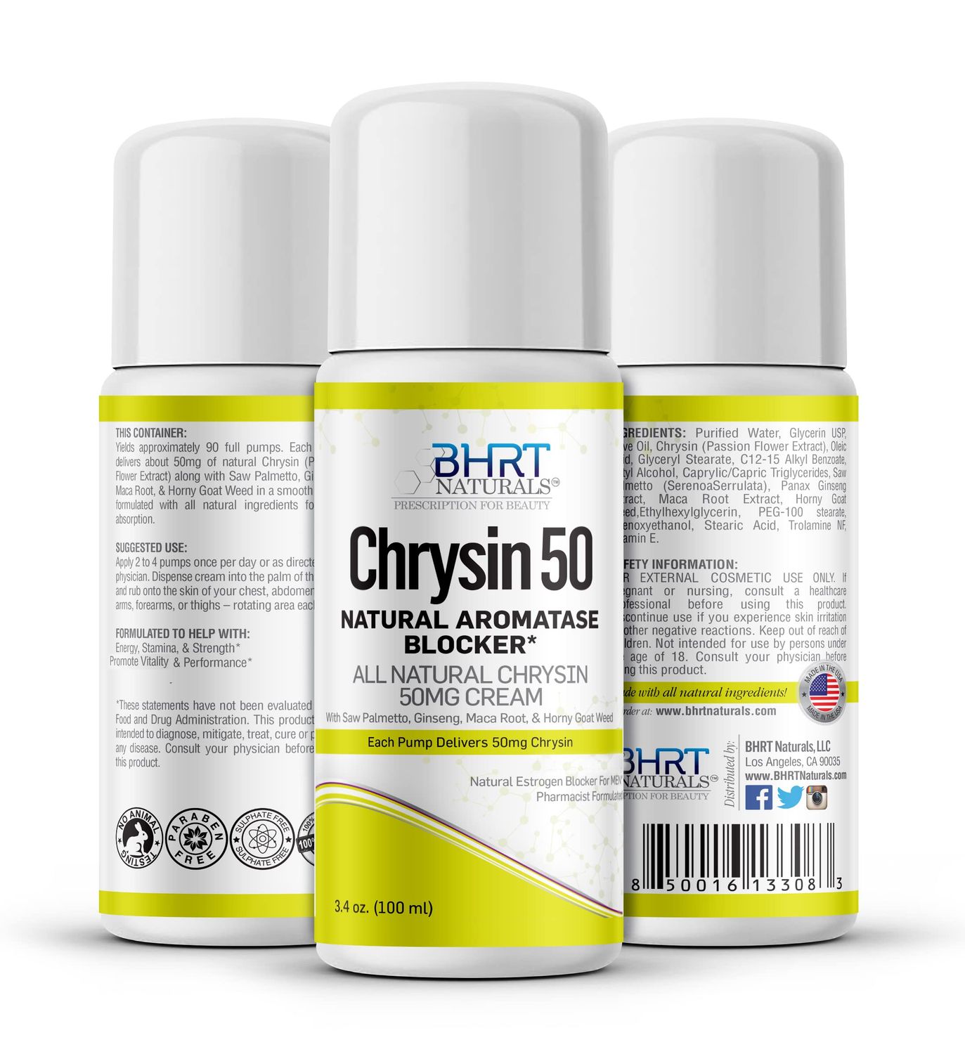 Chrysin Cream 50mg for Men - Natural Aromatase Inhibitor - Anti Estrogen Blocker Supplement - Support Hormone Balance - 90 Day Supply, USA Made, Pharmacist Formulated (1 Bottle)