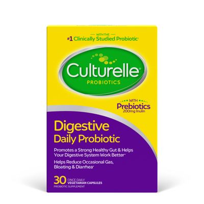 Culturelle Daily Probiotic Capsules For Men &amp; Women, Most Clinically Studied Probiotic Strain, Digestive &amp; Gut Health, Supports Occasional Diarrhea, Gas &amp; Bloating, 1 Month Supply, 30 CT