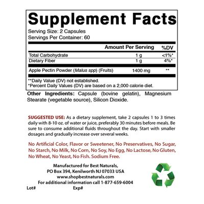 Best Naturals Apple Pectin 700 mg - Dietary Fiber - Intestinal Support - 120 Capsules (120 Count (Pack of 2))