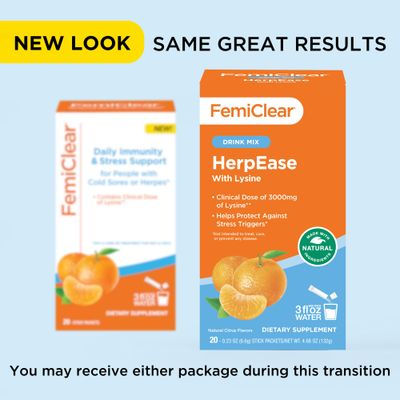 FemiClear HerpEase with L-Lysine 3000mg Dietary Supplement Drink Mix with Zinc 11mg Vitamins A and C 900mg Sensoril Ashwaganda 250mg Stevia Extract 60mg