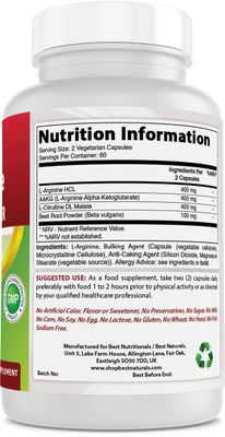 Best Naturals L-Arginine NO Booster Triple Strength 1300 mg Serving 120 Veg Capsules (120 Count (Pack of 2))