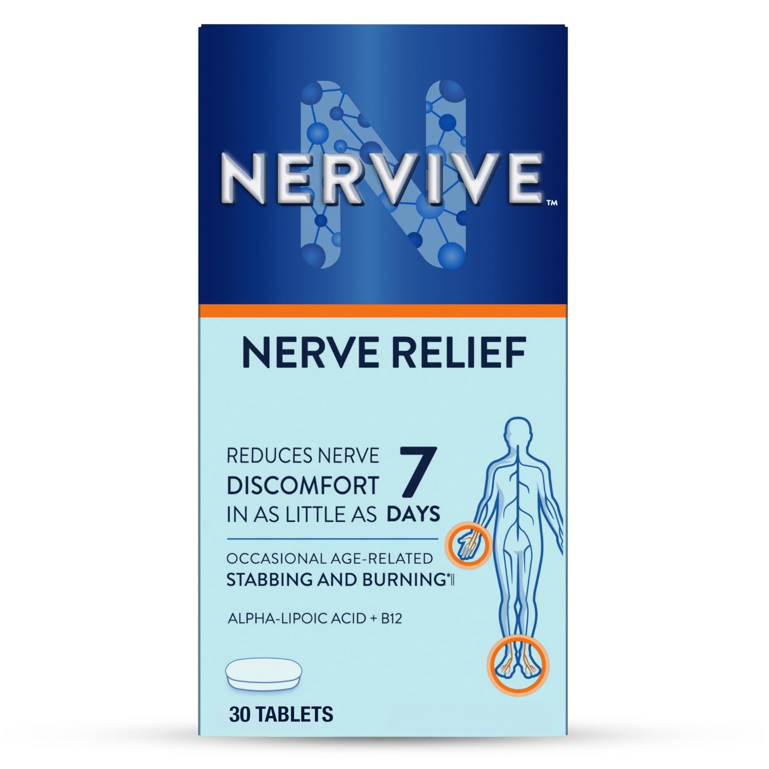 Nervive Nerve Relief, with Alpha Lipoic Acid, to help Reduce Occasional Nerve Discomfort in as Little as 7 Days, ALA, Vitamins B12, B6, &amp; B1, Turmeric, Ginger, 30 Tablets (Packaging May Vary)