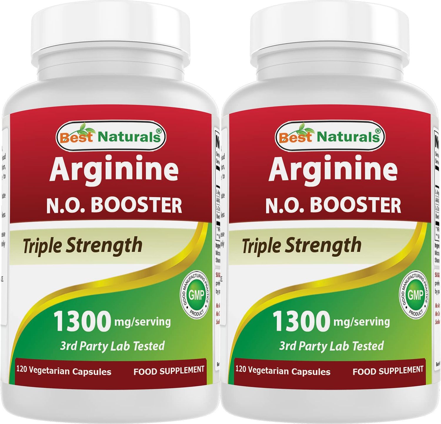 Best Naturals L-Arginine NO Booster Triple Strength 1300 mg Serving 120 Veg Capsules (120 Count (Pack of 2))