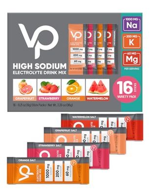 Venture Pal High Sodium Sugar Free Electrolytes Powder Packet - Hydration Packets with Sodium, Potassium &amp; Magneisum | Zero Calories | Vegan | Keto &amp; Paleo Friendly Electrolyte Drink Mix | 16 Stick