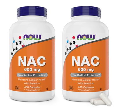 Now NAC 600 mg, 400 Veg Capsules (Pack of 2), N-Acetyl Cysteine with Selenium