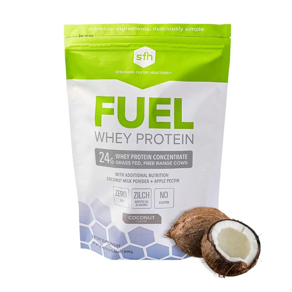 SFH Fuel Whey Protein Powder Great Tasting Grass Fed Whey | MCTs &amp; Fiber for Energy | All Natural | Soy Free, Gluten Free, No RBST, No Artificial Flavors (Coconut (2lb Bag))