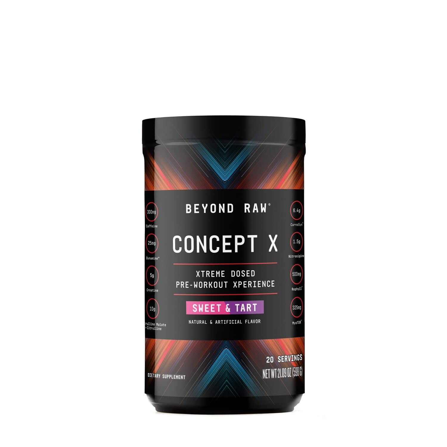 BEYOND RAW Concept X | Clinically Dosed Pre-Workout Powder | Contains Caffeine, L-Citrulline, Creatine, and Beta-Alanine | Sweet &amp; Tart | 20 Servings