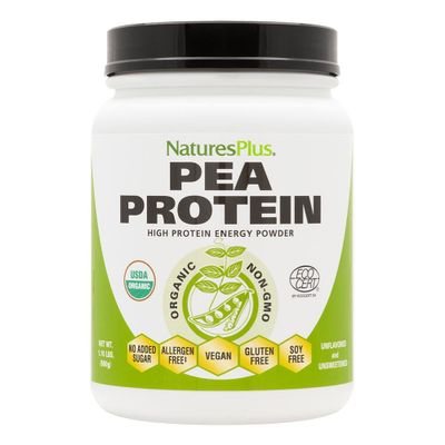 NaturesPlus Organic Pea Protein - 1.1 lbs, Vegan Drink Powder - High Energy Protein Powder, Hunger Suppressant, Muscle Builder, Promotes Heart Health - Non-GMO, Vegetarian, Gluten-Free - 25 Servings