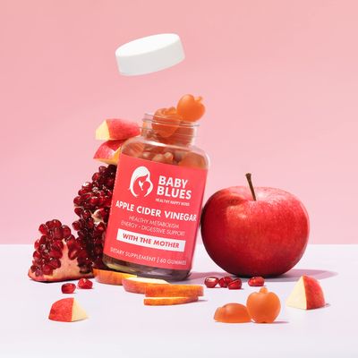 Baby Blues Apple Cider Vinegar Gummies - Vegan, Non-GMO &amp; Gluten-Free, Postpartum Dietary Supplement with Both Vitamin B-6 &amp; B12, 60 Pieces per Bottle