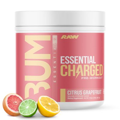 RAW Pre-Workout Powder, Essential CHARGED (Citrus Grapefruit) - Preworkout Supplement for Men, Women - Supports Focus, Mood, Performance - Caffeine, Alpha-GPC, L-Citrulline, Beta Alanine (25 Servings)