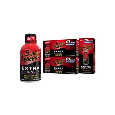5-hour ENERGY Shots Extra Strength, Berry Flavor | 1.93 oz. 30 Count | Sugar Free, Zero Calories | Amino Acids and Essential B Vitamins | Dietary Supplement | Feel Alert and Energized