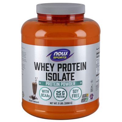 NOW Foods Sports Nutrition, Whey Protein Isolate, 25 G With BCAAs, Creamy Chocolate Powder, 5-Pound