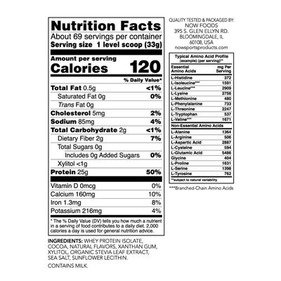 NOW Foods Sports Nutrition, Whey Protein Isolate, 25 G With BCAAs, Creamy Chocolate Powder, 5-Pound