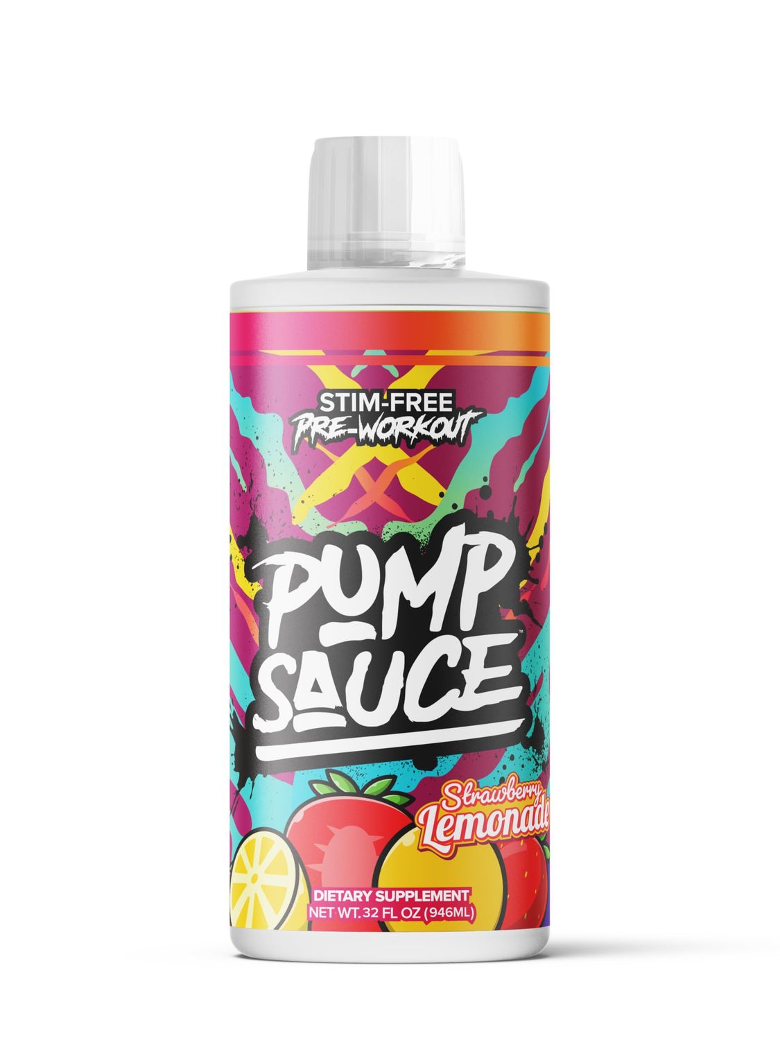 Pump Sauce Pre-Workout - 32 oz, Strawberry Lemonade, No Caffeine, Full Spectrum Liquid, Gluten Free, Vegan, Zero Sugar